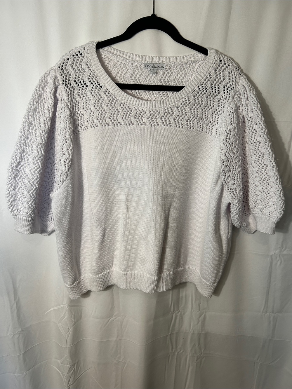 Open Knit White Short Sleeve Sweater